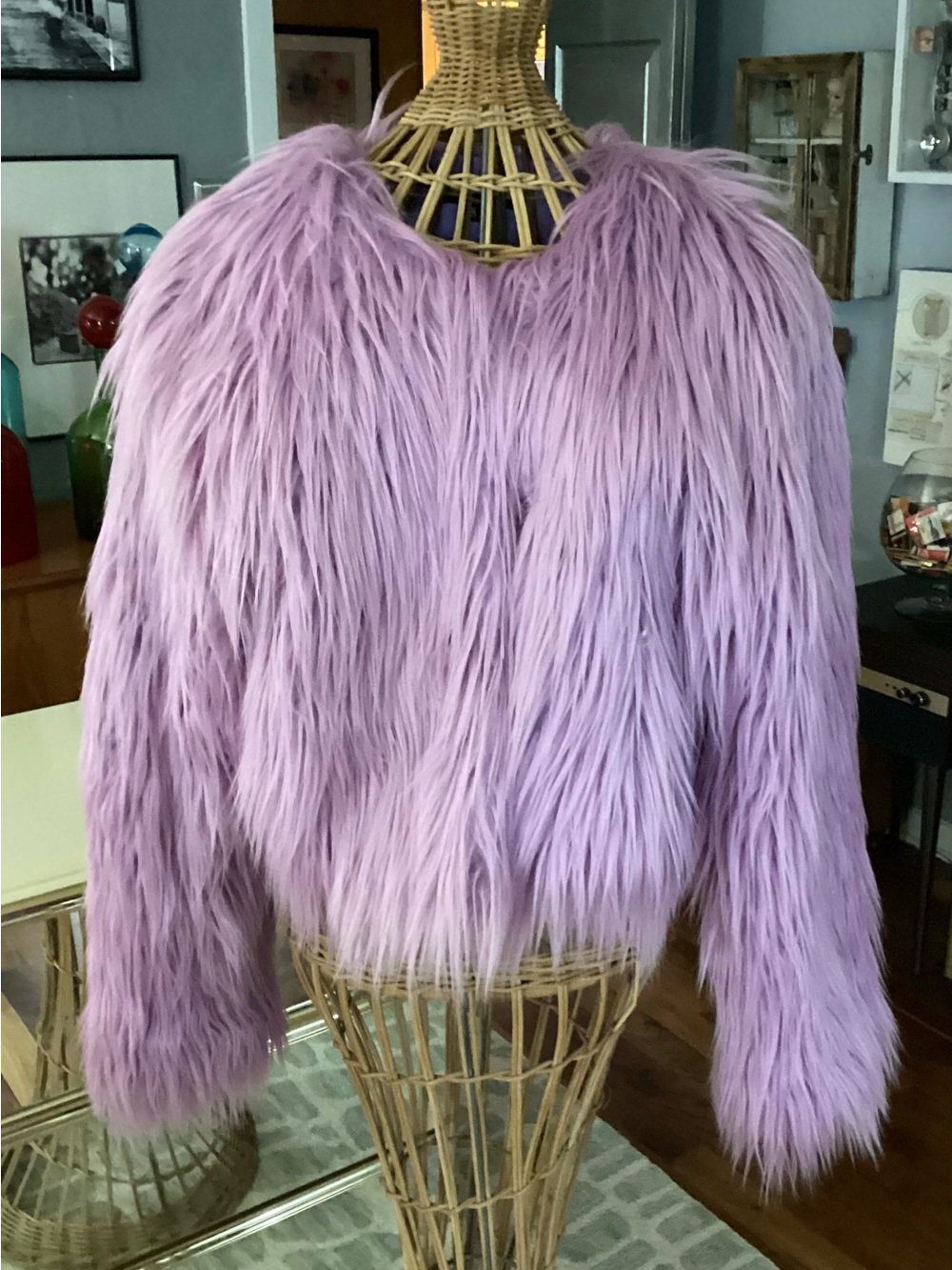 Women's Lilac Faux Fur Teddy Jacket - Plush Cropped Coat